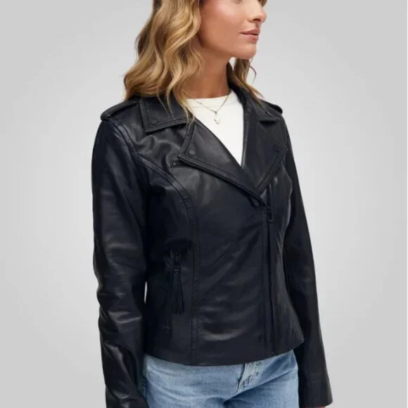 new Bod & Christensen MUFFIN Cropped Leather Biker Jacket 253
